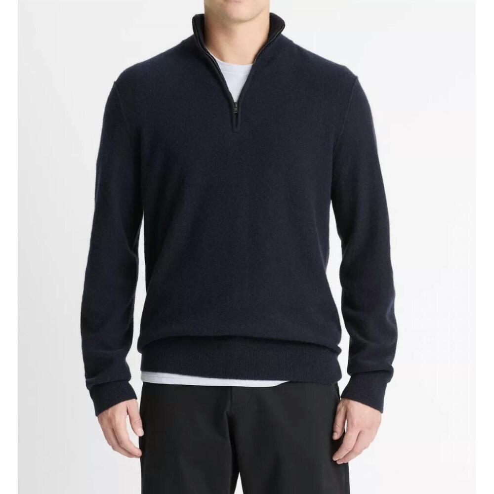 NEW VINCE boiled cashmere quarter zip sweater in coastal